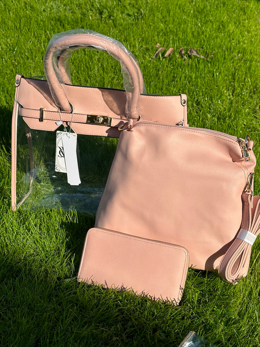 Pink 4 piece handbag set