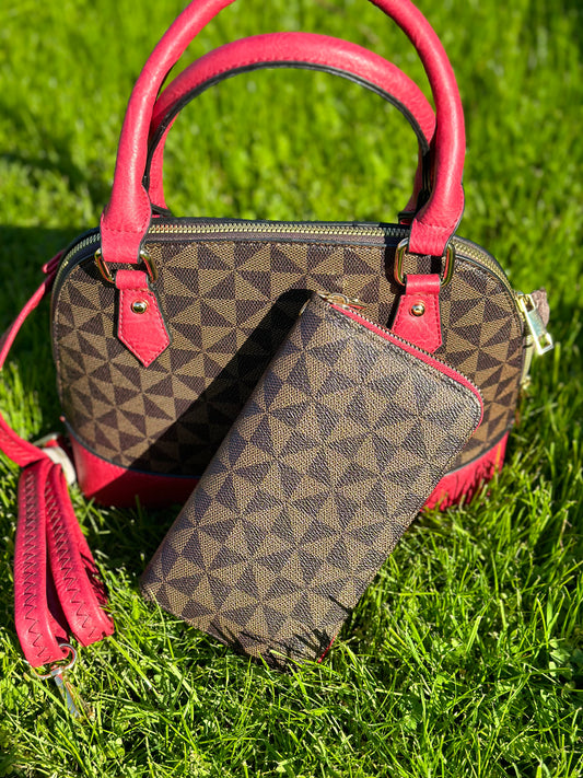 Dome brown & red handbag set