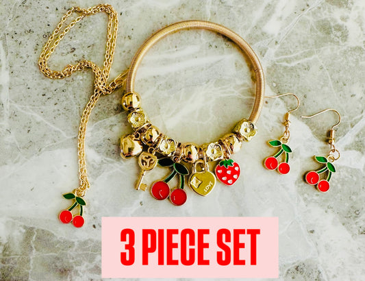 Charm Braclet + Earings & Necklace Set