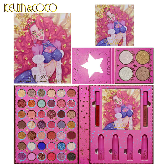 Star girl eyeshadow palette, highlighter, lipstick and liquid lipstick set
